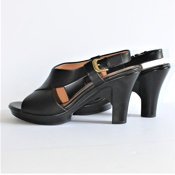 Sofft Black Leather Sling-back Open Toe Heels - Picture 4 of 6